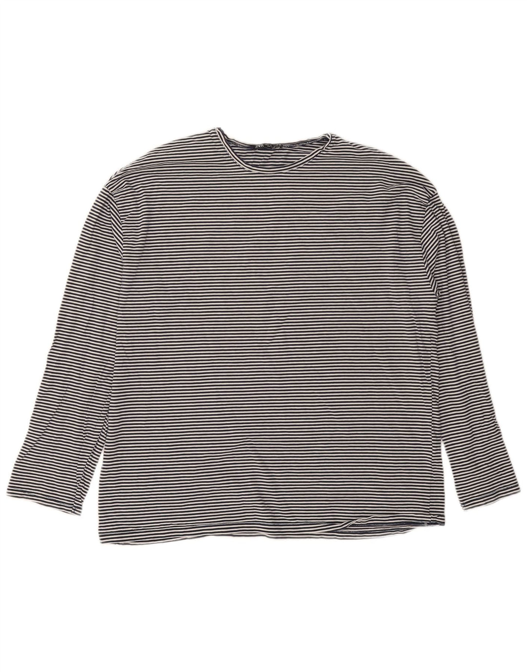 Zara Dame Oversized Top Langærmet UK 10 Small Navy Blue Pinstripe