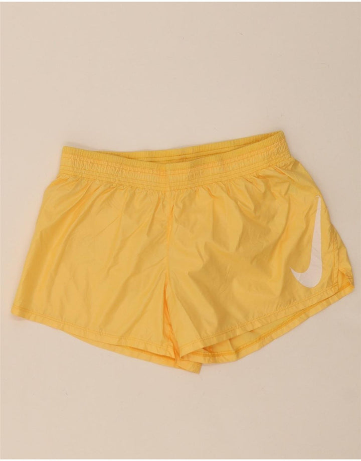 NIKE Womens Graphic Sport Shorts UK 14 Medium Yellow Vintage Nike and Second-Hand Nike from Messina Hembry 