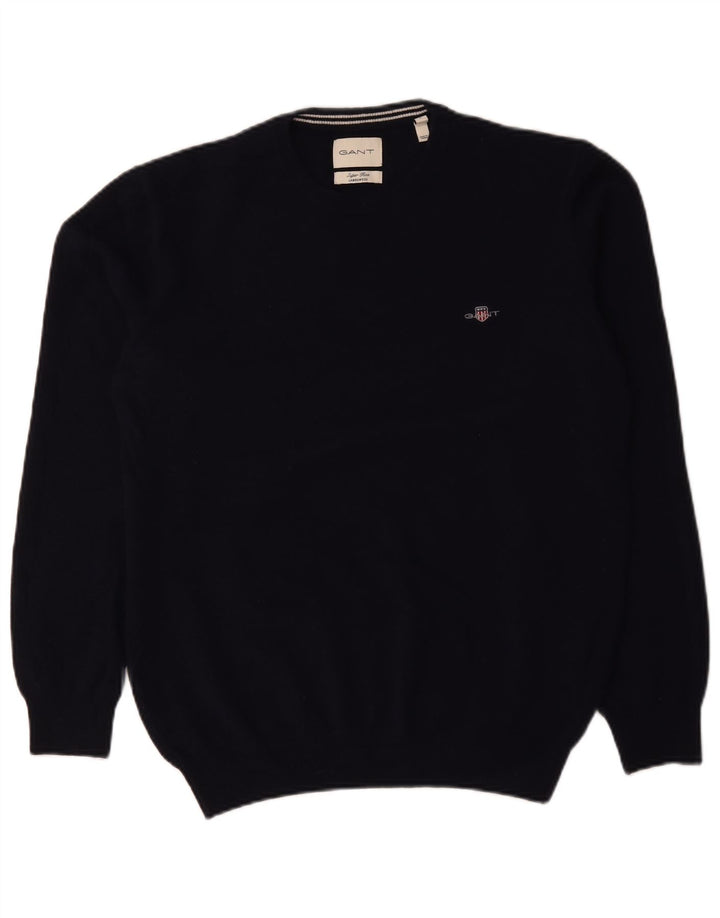 Gant Herre Crew Neck trøje Sweater Stor marineblå lammeuld