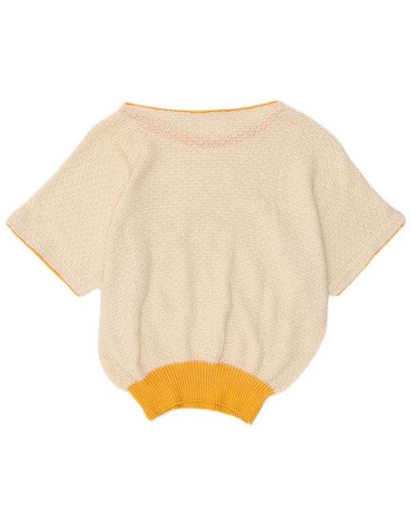 Vintage Womens Crop Kortærmet Boat Neck Jumper Sweater UK 16 Large White