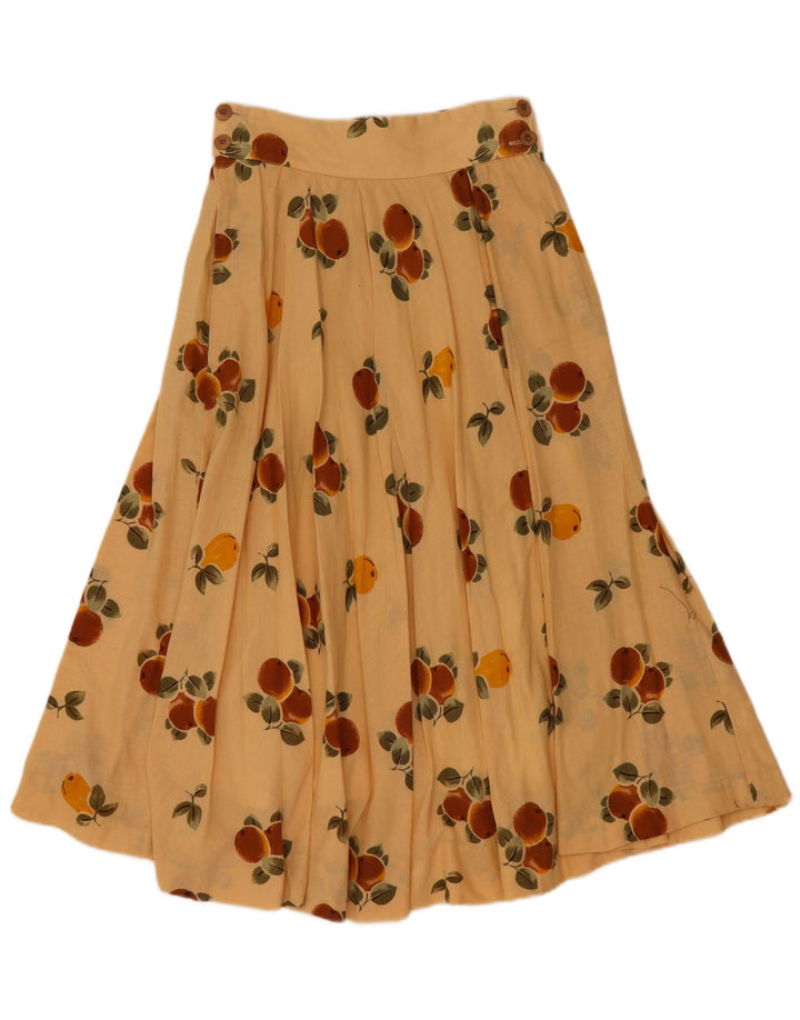 VINTAGE kvinders abstrakt mønster plisseret A-line nederdel W24 XS Beige