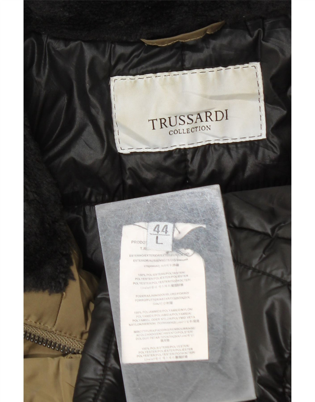 TRUSSARDI Womens Duffle Jacket UK 16 Large Khaki Polyester