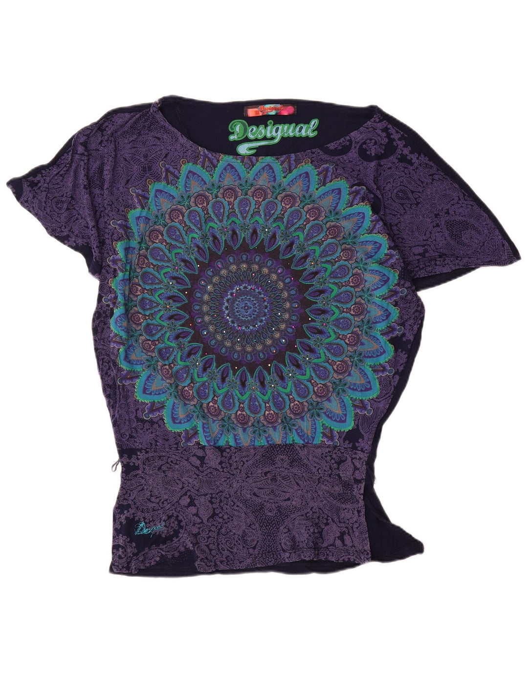 Desigual Dame Batwing Bluse Top UK 10 Small Navy Blue Viscose