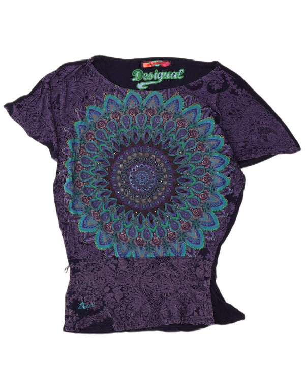 Desigual Dame Batwing Bluse Top UK 10 Small Navy Blue Viscose