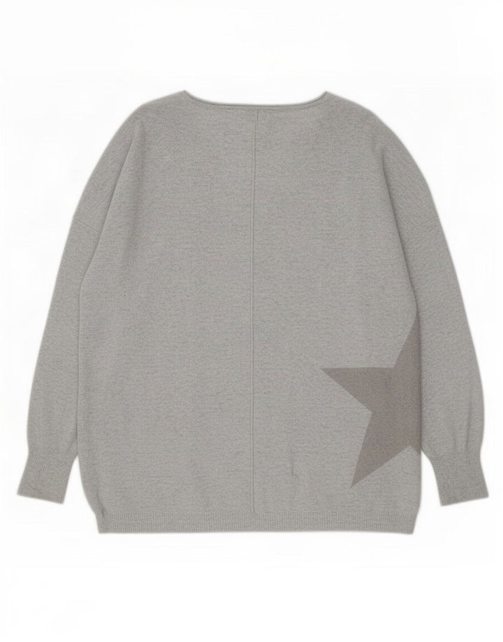 MINT FLØJEL Dame abstrakt mønster V-hals sweater UK 10 lille grå