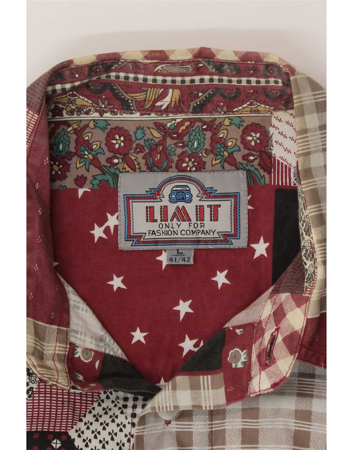 Limit Herreskjorte UK 41/42 Large Burgundy Patchwork Bomuld