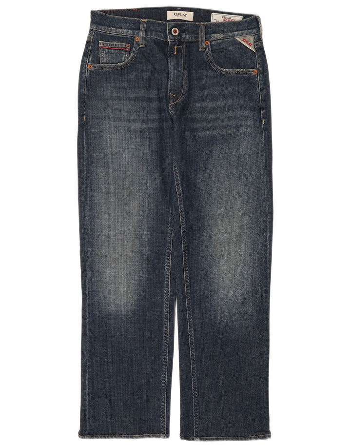 REPLAY Dame Straight Jeans W26 L27 Marineblå Bomuld