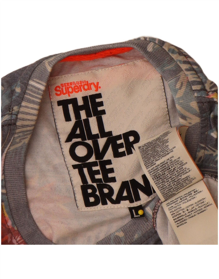 Superdry Grafisk T-shirt top til mænd, stor grå blomsterpolyester