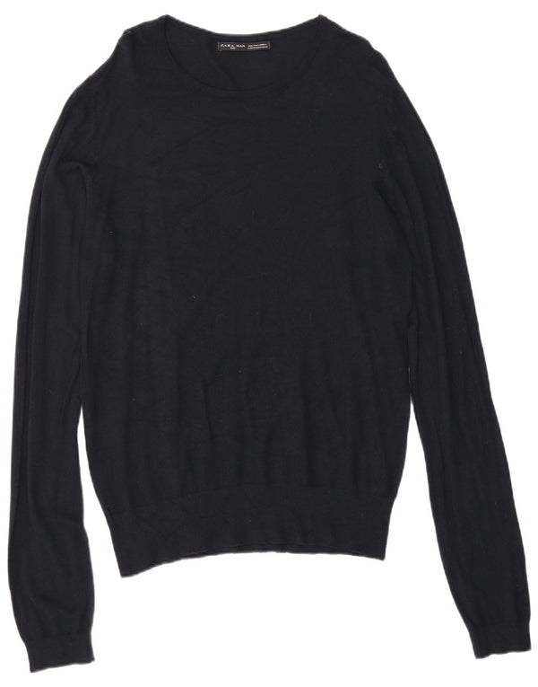Zara Herre Boat Neck Jumper Sweater Large Navy Blue