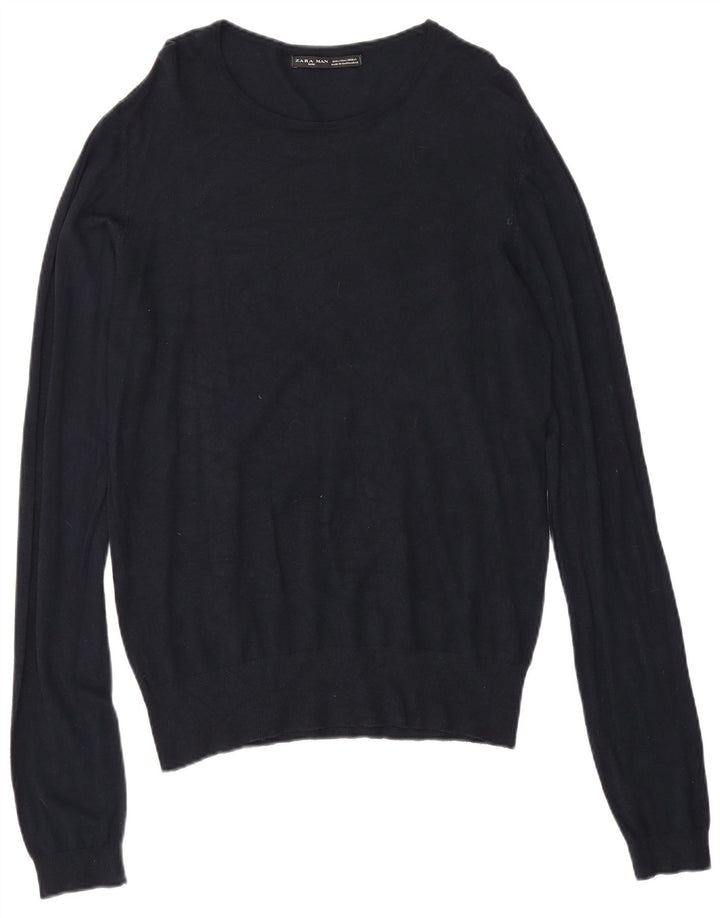 Zara Herre Boat Neck Jumper Sweater Large Navy Blue