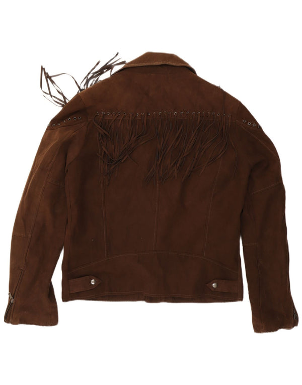 Zara Herre Faux Ruskind Biker Jacket UK 42 XL Brun Polyester