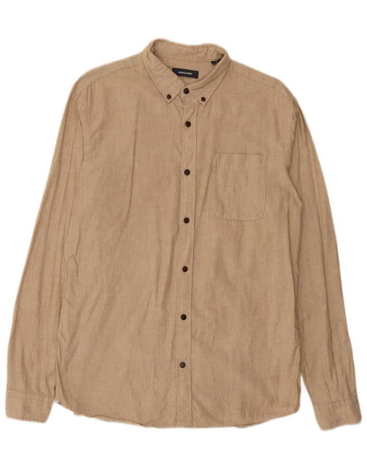 JACK & JONES Mens Shirt Large Beige Cotton