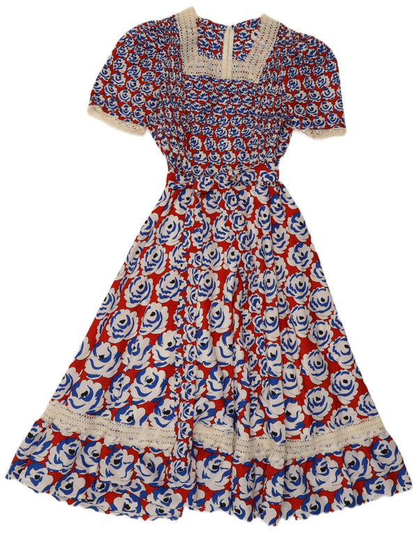 Vintage Dame Maxi A-Line Kjole UK 8 Small Red Floral Retro