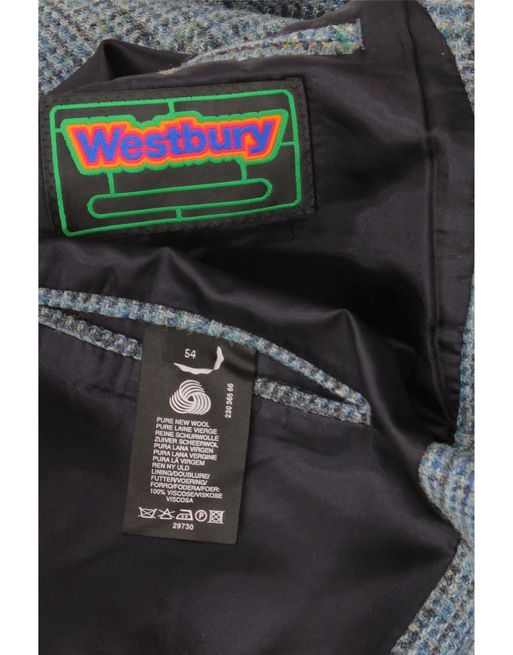 WESTBURY Blazerjakke til mænd med 3 knapper UK 54 2XL Blå Houndstooth Uld