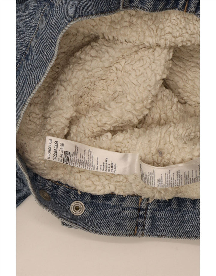 Topshop Dame Sherpa Denim Jakke UK 12 Medium Blue Bomuld