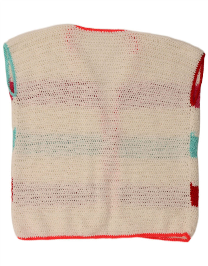 VINTAGE ærmeløs cardigantrøje til kvinder UK 18 XL Hvidstribet