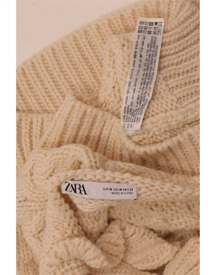 Zara Womens Crop Boat Neck Jumper Sweater UK 12 Medium Off White Polyester