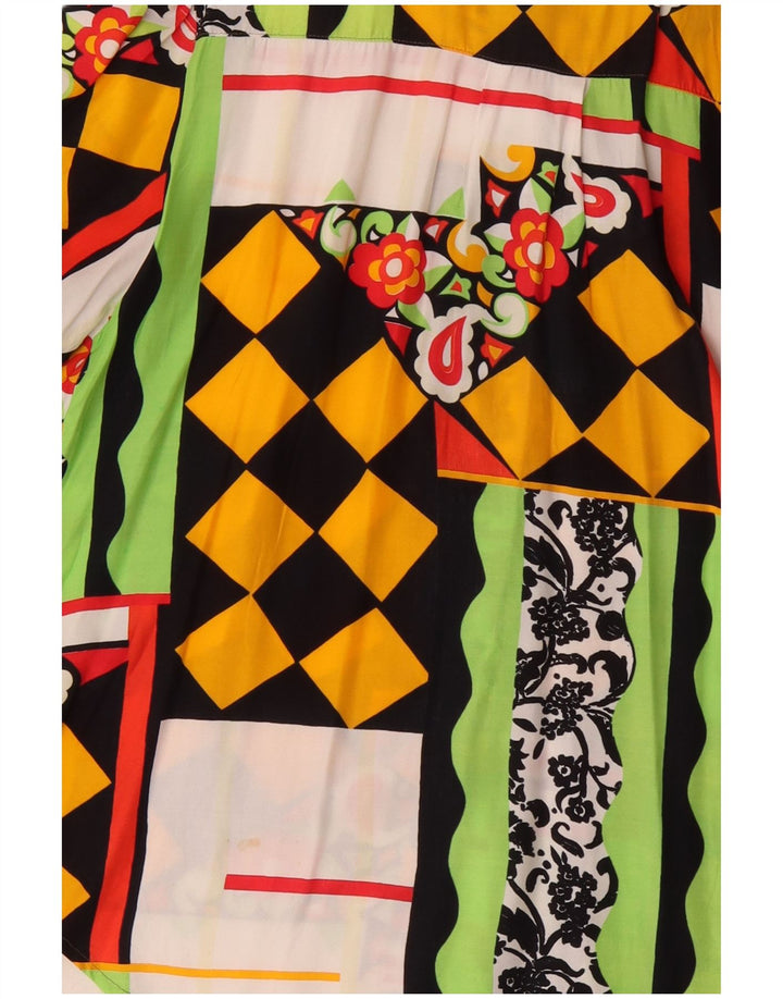 Vintage kvinders kortærmet skjortebluse UK 20 2XL flerfarvet patchwork