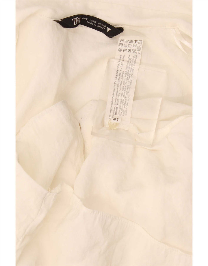Zara Dame Shirt Bluse UK 10 Small Off White Modal