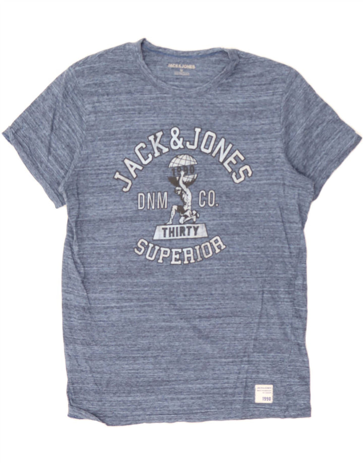 JACK & JONES Mens Graphic T-Shirt Top Medium Blue Flecked Cotton Vintage Jack & Jones and Second-Hand Jack & Jones from Messina Hembry 
