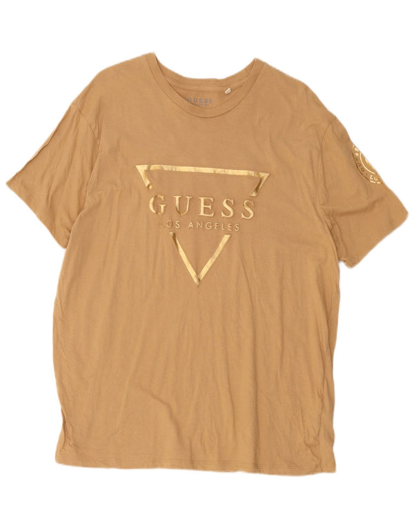 Guess Grafisk T-shirt top til kvinder UK 18 XL Beige Bomuld