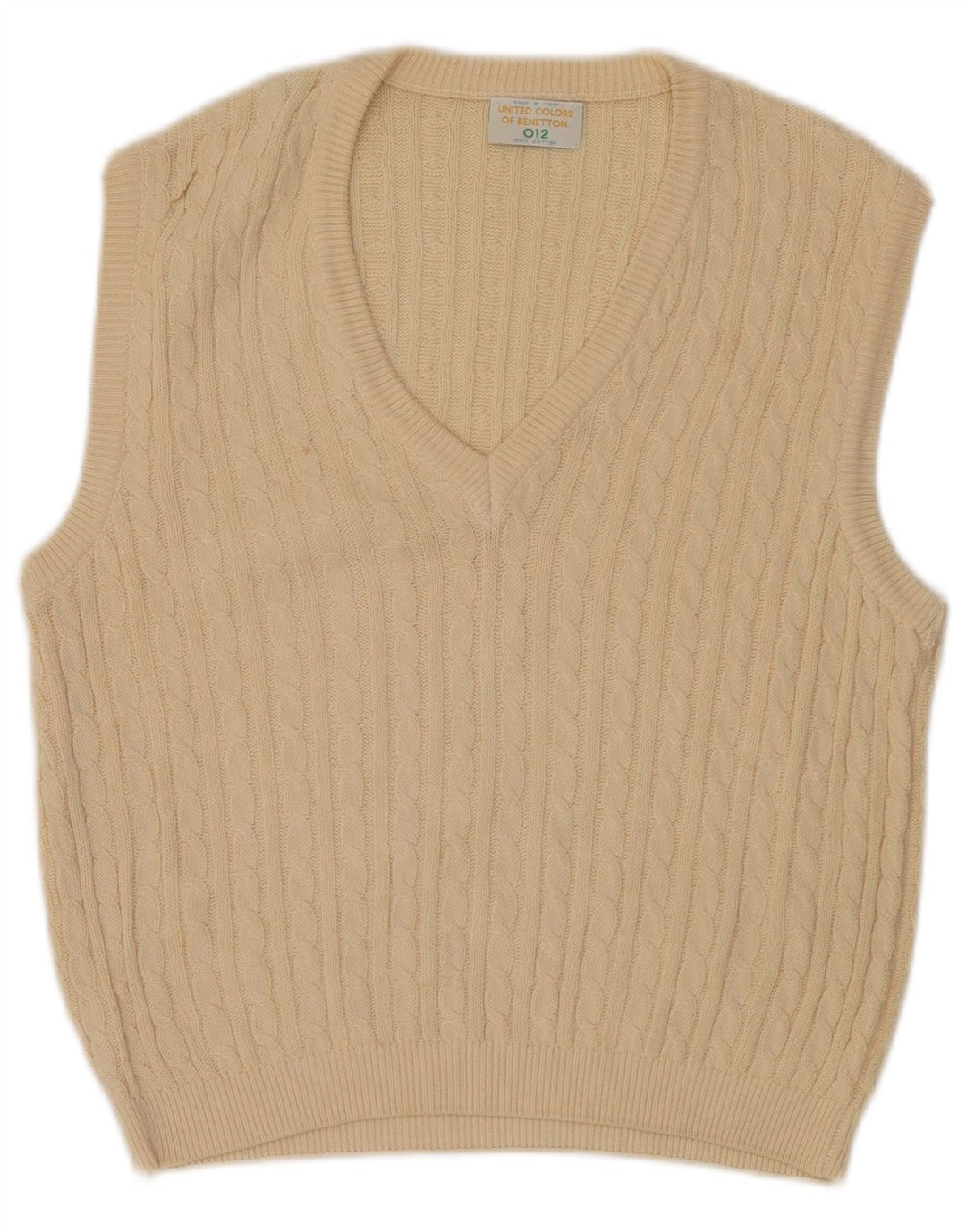 Benetton Dame Vest Tank Top UK 12 Medium Off White Bomuld