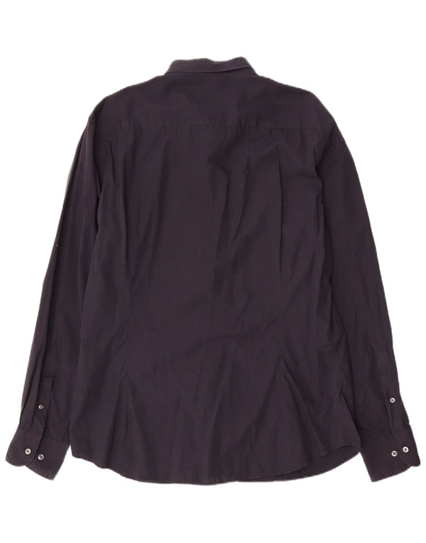 MASSIMO DUTTI Herre Slim Fit skjorte XL marineblå bomuld