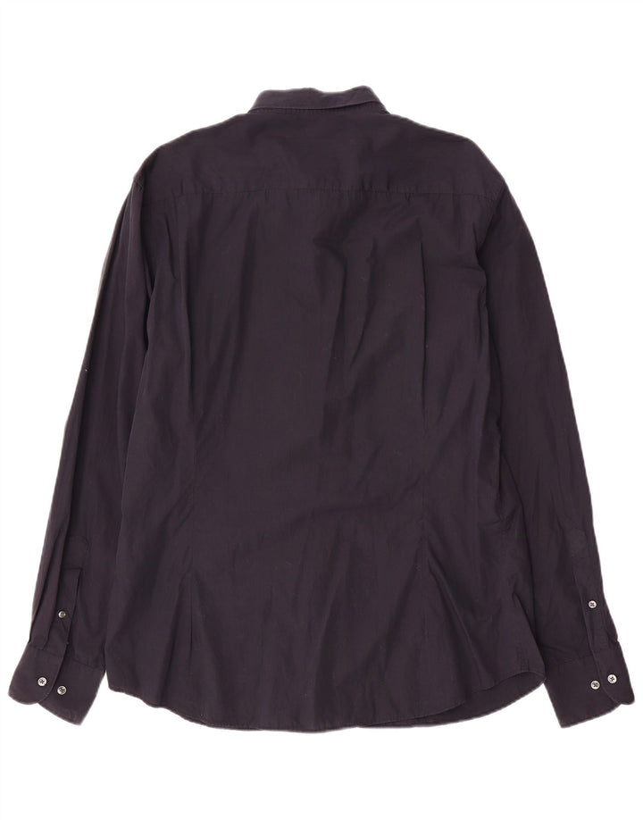 MASSIMO DUTTI Herre Slim Fit skjorte XL marineblå bomuld