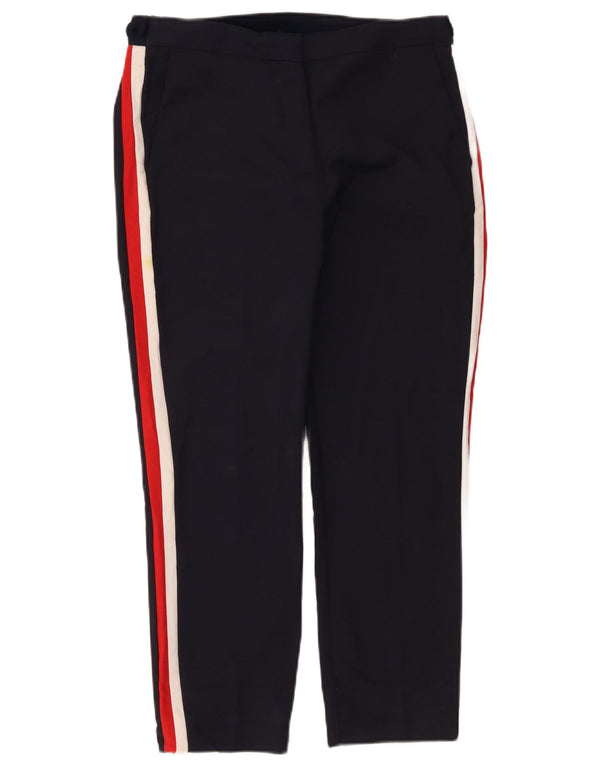 ZARA Womens Cropped Trousers Large W30 L24 Navy Blue Colourblock