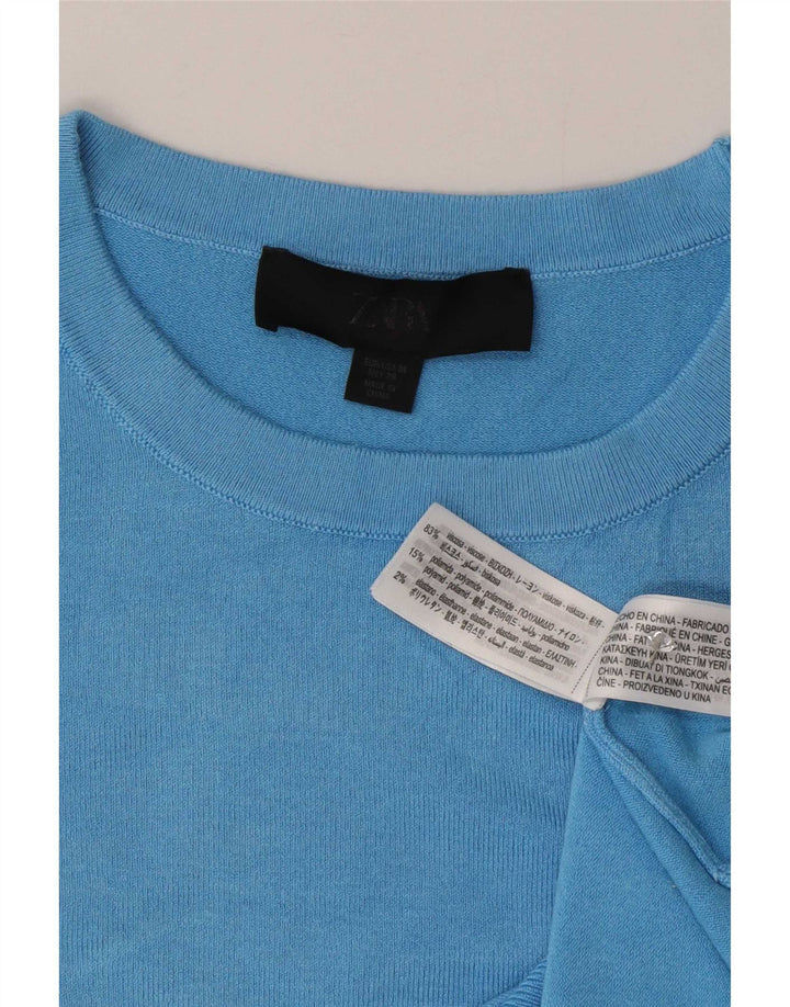 Zara Dame T-Shirt Top UK 12 Medium Blue Viscose