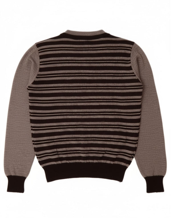 JECKERSON Pige V-hals sweater 9-10 år stor grå stribet uld