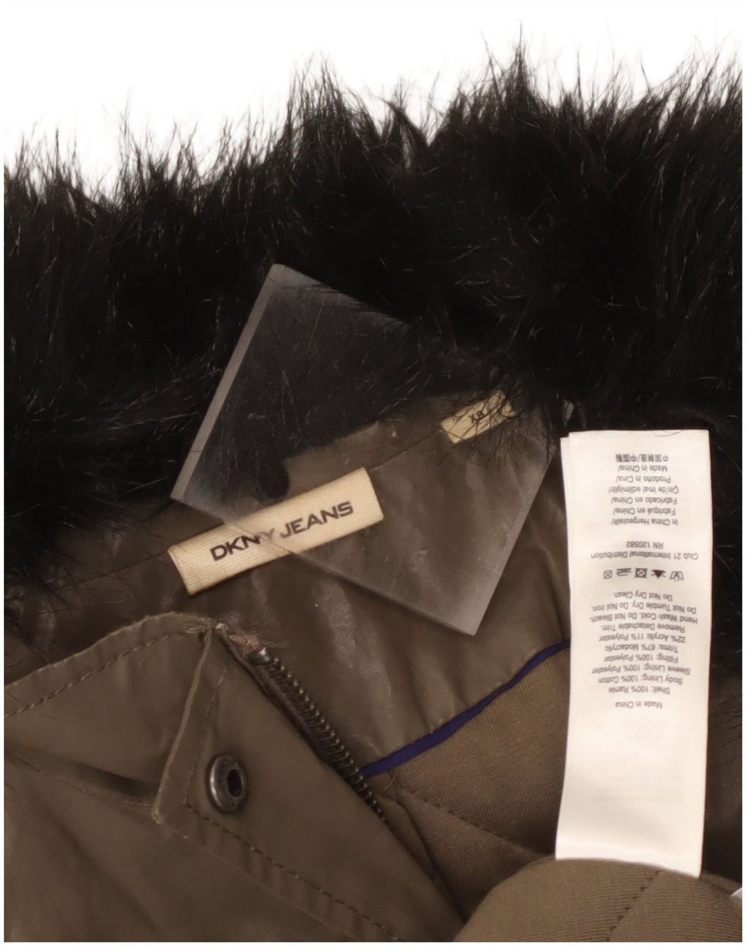 Dkny Dame Overfrakke UK 6 XS Khaki Ramie