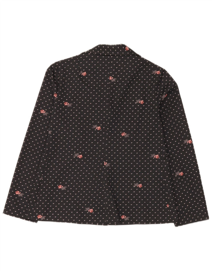Romy Dame 4 Button Blazer Jacket UK 14 Large Black Floral Polyester