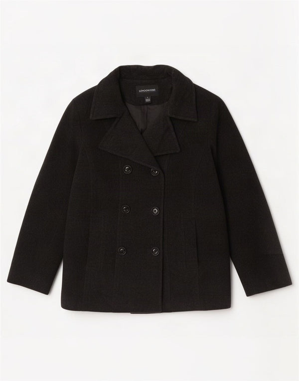 London Fog Womens Pea Coat UK 16 Large Black Wool