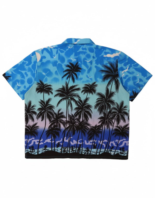 V.H.O Mens Hawaiian Short Sleeve Shirt 5XL Blue Floral Terivoile