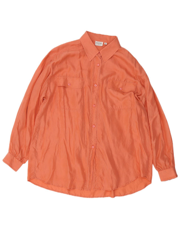 Vintage Dame Oversized Skjorte Bluse UK 16 Large Orange Silk