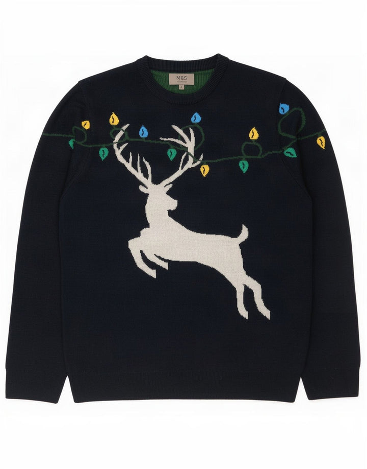 Marks & Spencer Herre sweater med rund hals, stor marineblå jul