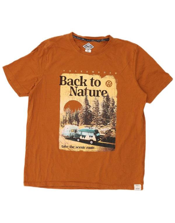 Fat Face Herre Grafisk T-Shirt Top XL Brun Bomuld