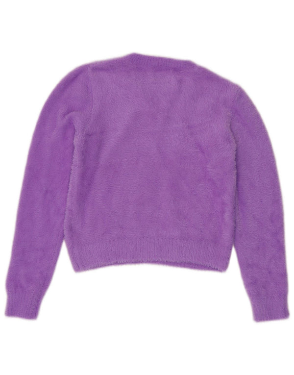 MASSIMO DUTTI Dame Crop Crew Neck Jumper Sweater UK 10 Small Purple
