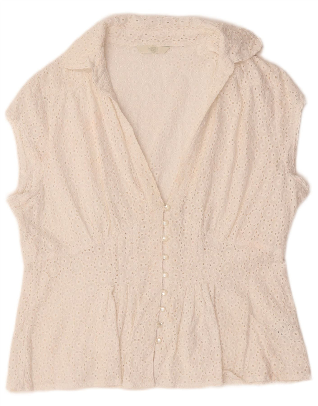 Marks & Spencer Dame Se Through Shirt Bluse UK 16 Large White