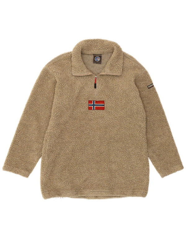 Napapijri Dame Grafisk Zip Neck Fleece Jumper Large Beige Polyacrylic