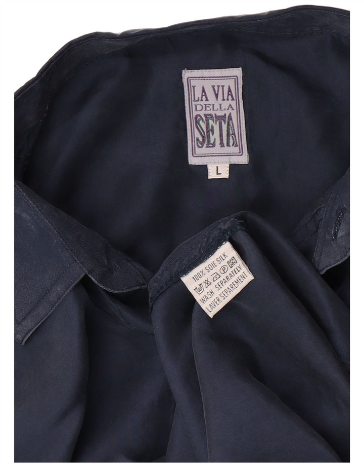 Vintage herreskjorte stor marineblå silke