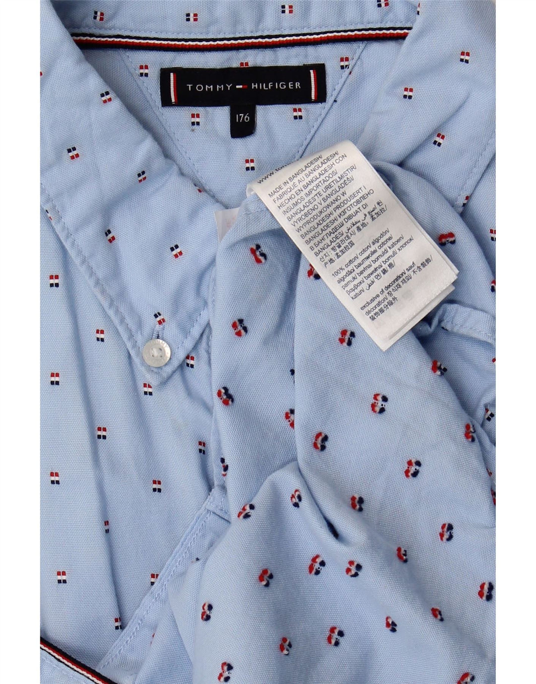 Tommy Hilfiger drengeskjorte 15-16 år blå plettet bomuld
