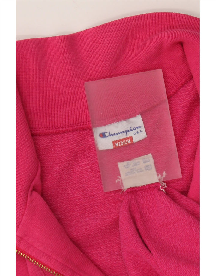Champion Womens Zip Neck Sweatshirt Jumper UK 14 Medium Pink Bomuld