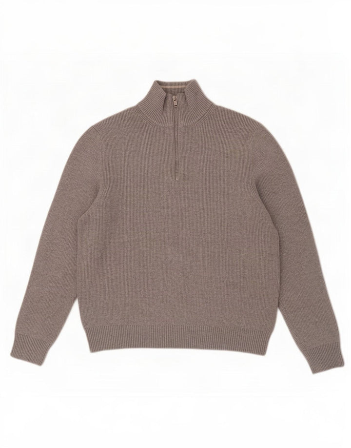 Marks & Spencer Herre Zip Neck Jumper Sweater Large Grå Polyester