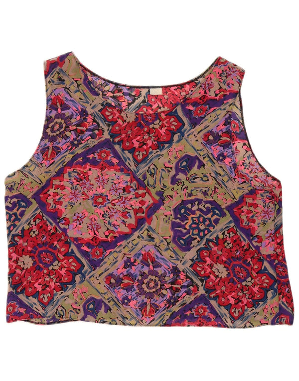 Vintage Womens Crop Ærmeløs bluse Top UK 16 Large Multicolored Floral