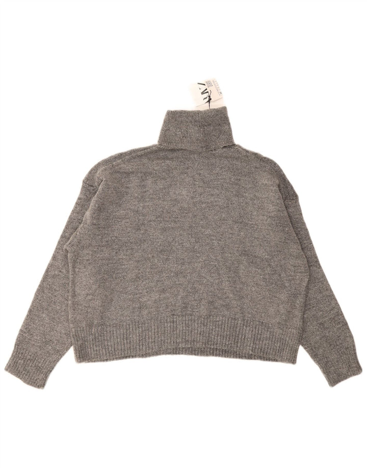 Zara Womens Crop Oversized trøjetrøje med rullehals UK 14 Medium Grey
