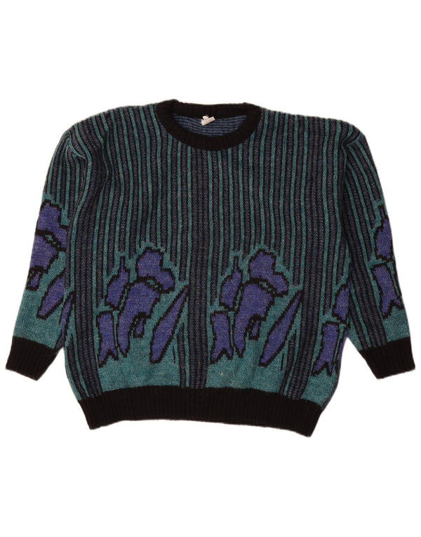Vintage Dame Boat Neck Jumper Sweater UK 14 Medium Grøn Stribet