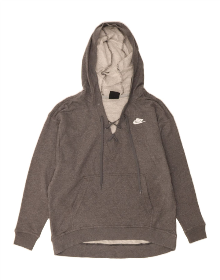 NIKE Womens Oversized Hoodie Jumper UK 10 Small Grey Cotton Vintage Nike and Second-Hand Nike from Messina Hembry 