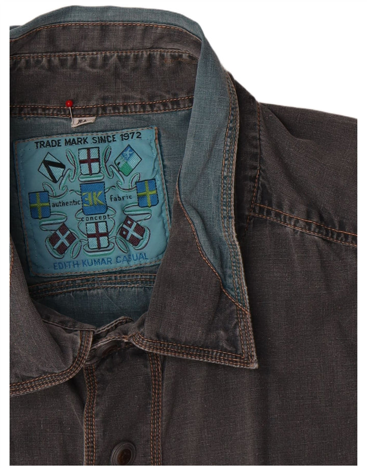 Vintage denimskjorte til mænd XL Grå Colourblock Bomuld